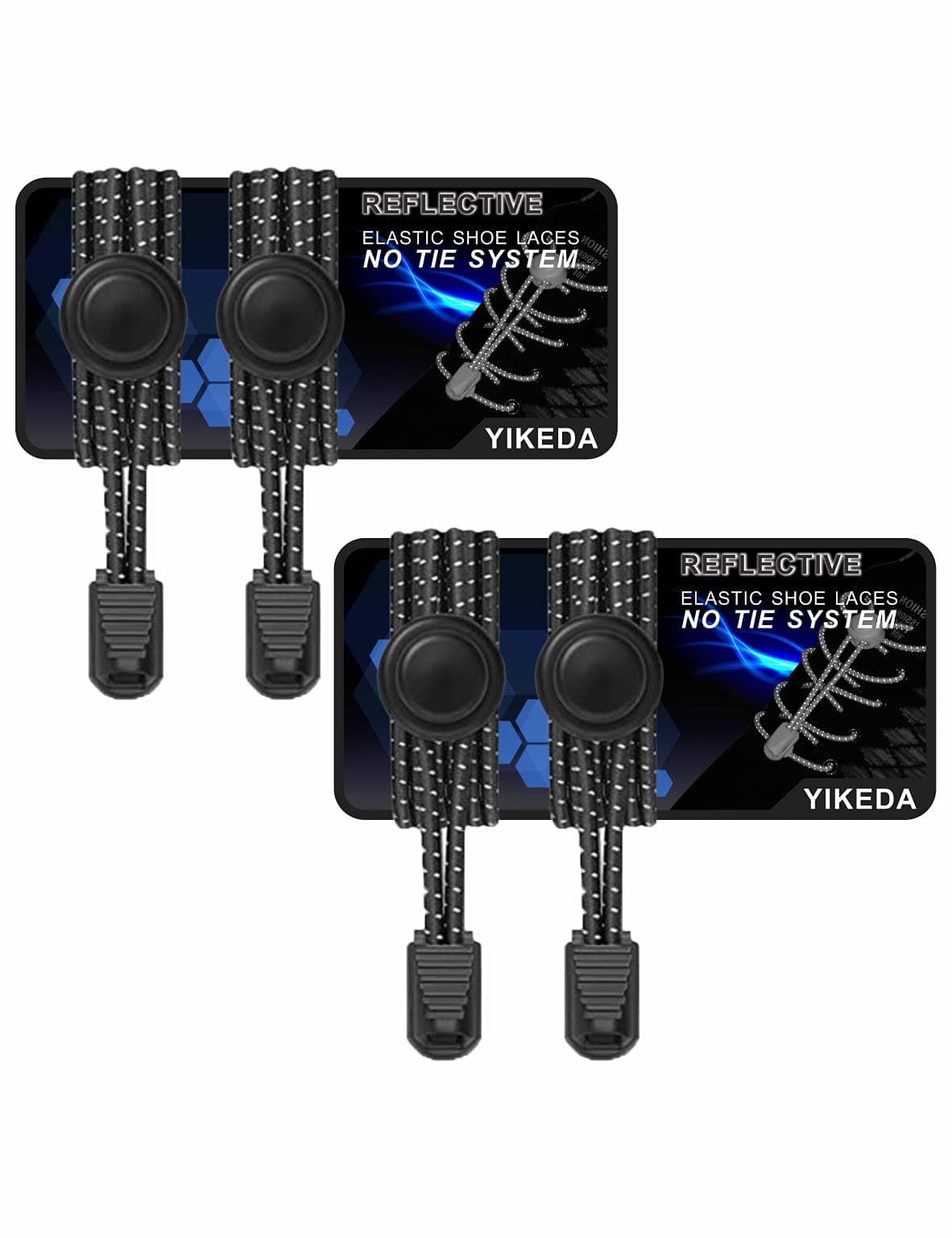 YIKEDA Reflective Elastic Laces (Black+Black)