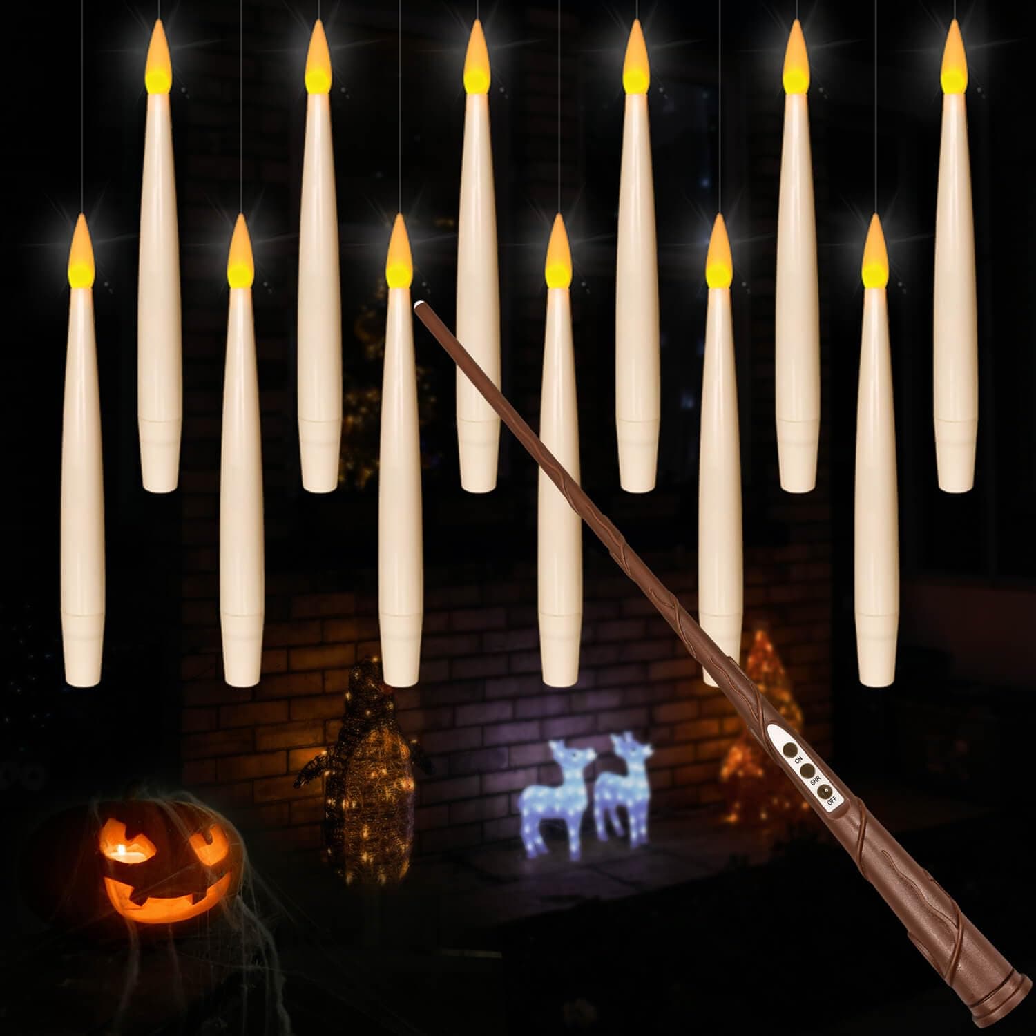 Leejec 6.1'' Floating Candles with Wand Remote, LED Candle, 12pcs, Ivory White, 6.1'' with 6/18H Timer