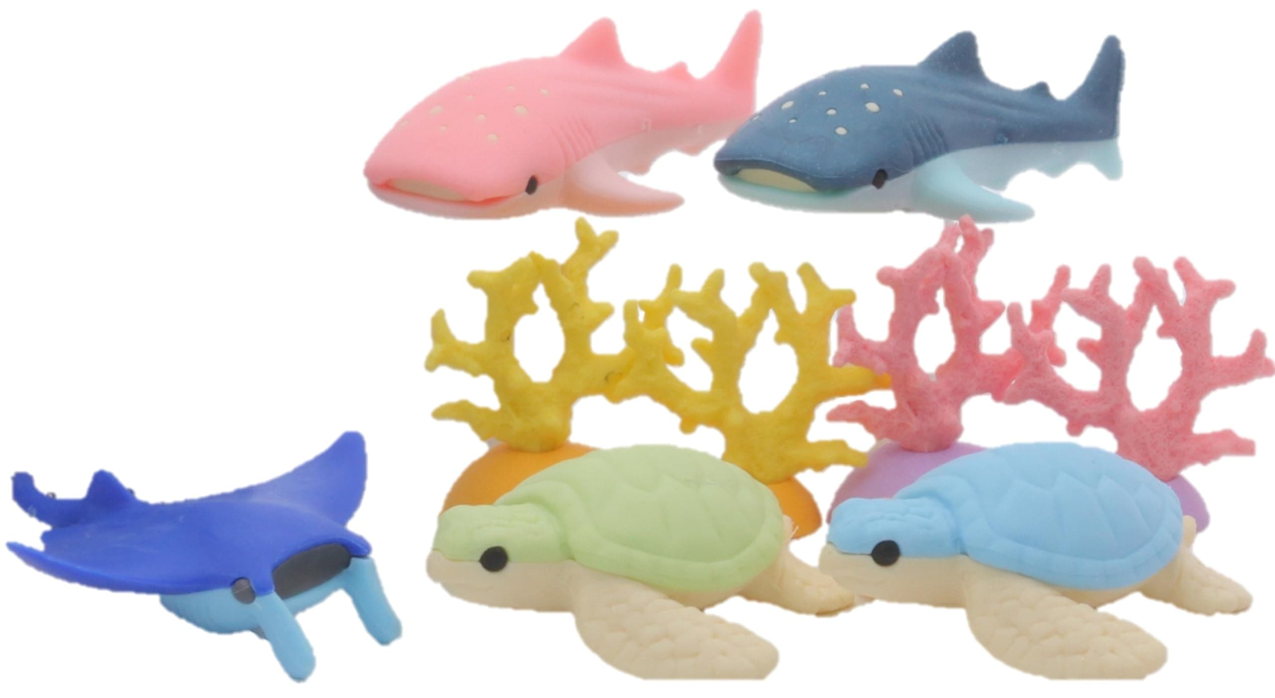 Deep Sea Animals Turtle Shark Stingray Coral Reef Japanese Erasers