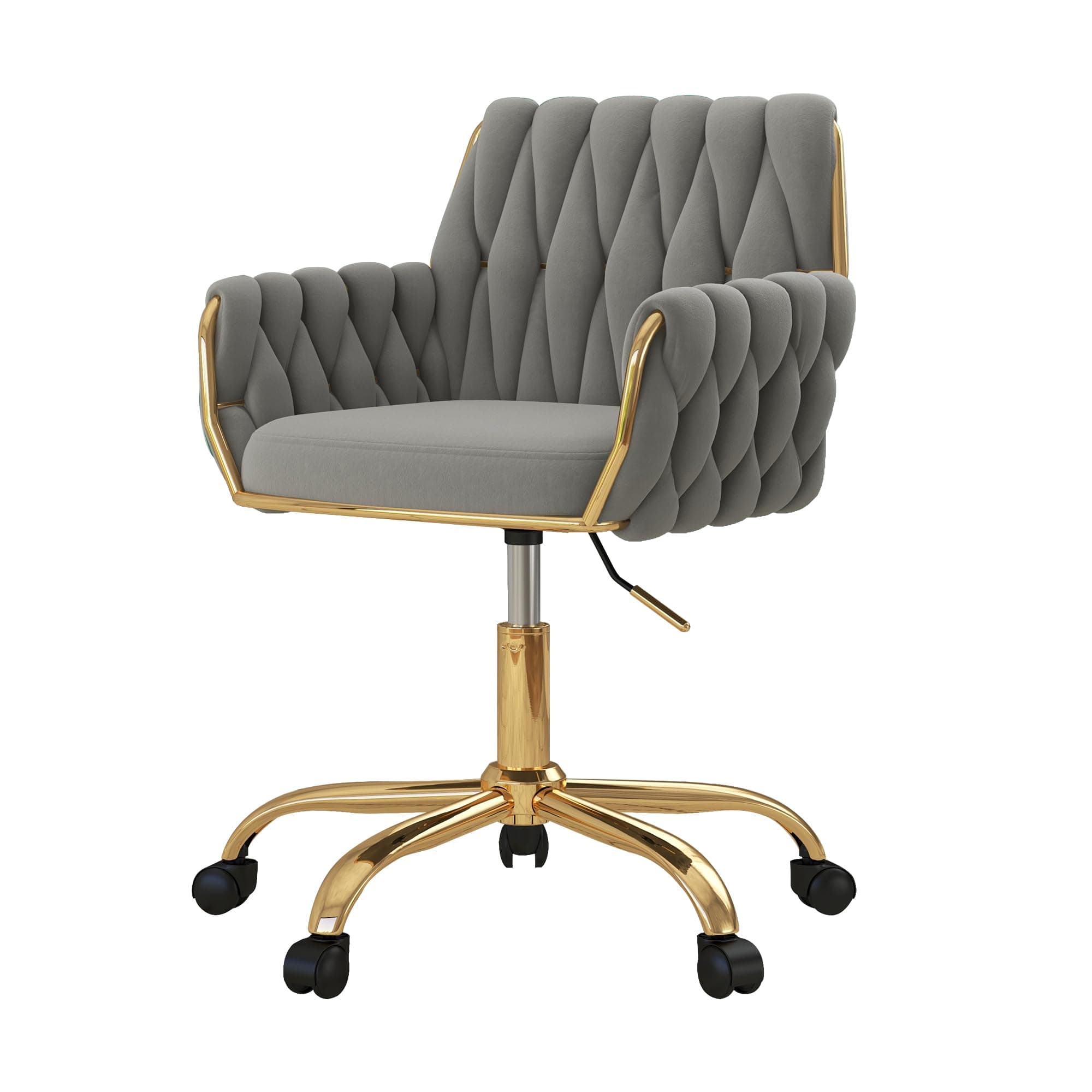 Homedraft 織物 360°回転デスクチェア ベルベット 高さ調節可能 ホームオフィス アームチェア ゴールデンベース ティーンズ レディース ガールズ ホームスタジオやオフィス用 布張り コンピューターチェア 織地 ライトグレー