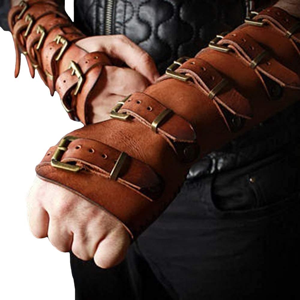 Gauntlet Wristband Medieval Vambrace Arm Cuff Armor Buckled Punk Gothic Faux Leather Costume Bracer