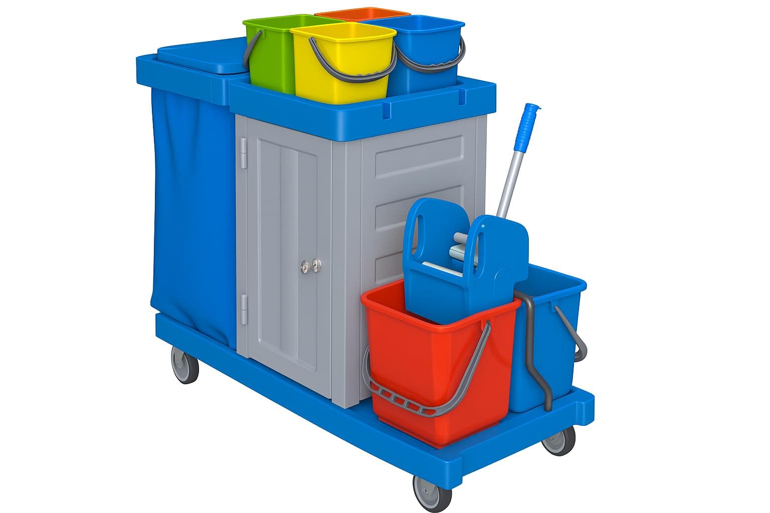 Multi Purpose Hospital Cleaning Trolley On Wheels Hospital 36 With Closed Cabinet Janitorial Cart