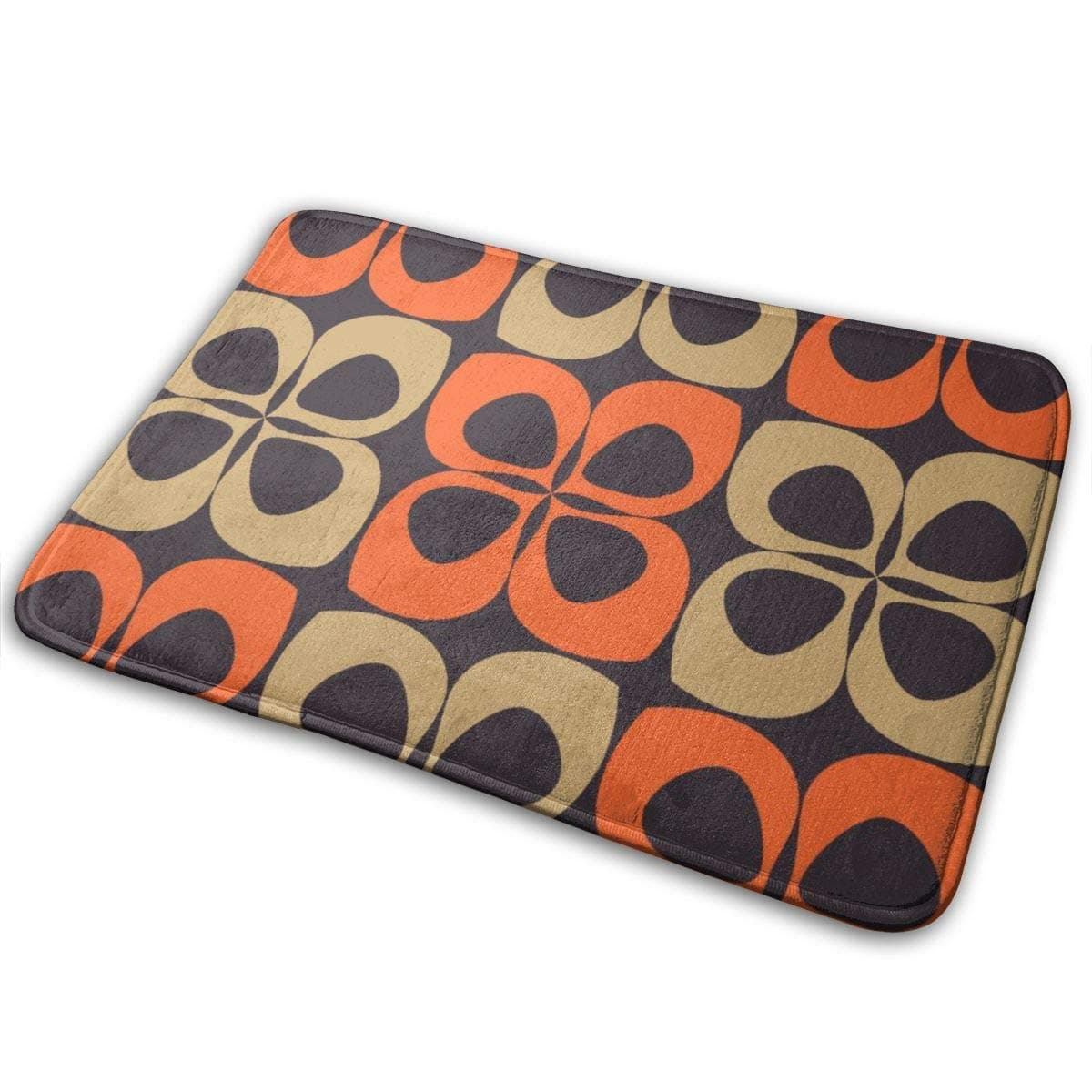 Orange Retro Funky Floral Decorative Indoor Outdoor Doormat Non Slip Front Door Mat 24 x 16 Inch