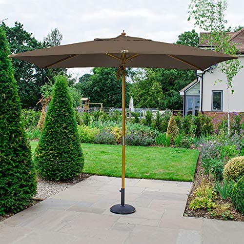 Nova - Deluxe 3m x 2m Rectangular Wooden Hardwood Outdoor Garden Patio Umbrella Sun Shade Parasol - Taupe with Single Rope Pulley & 48mm Pole