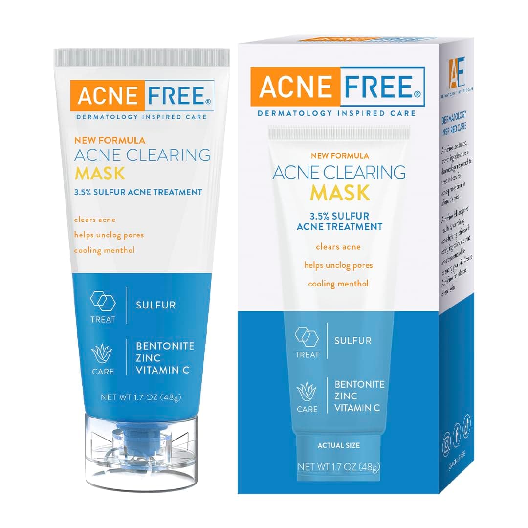 Acne Clearing Mask, 3.5% Sulfur Acne Treatment, Absorbs Excess Oil and Unclogs Pores with Vitamin C, Bentonite, and Zinc, 1.7 Ounce