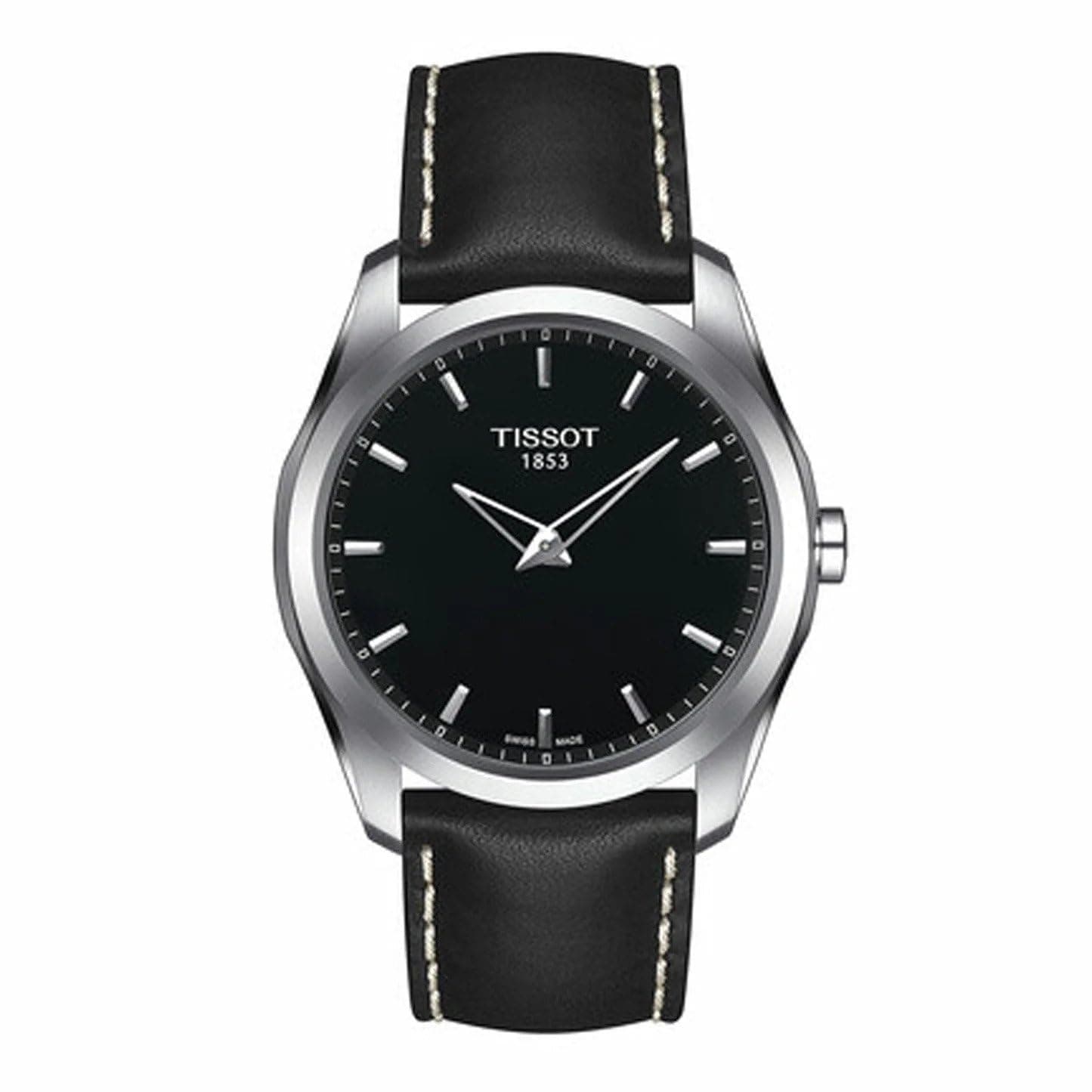 Tissot Mens Couturier Quartz 316L Stainless Steel case Quartz Watch, Black, Leather, 22 (T0354461605102)