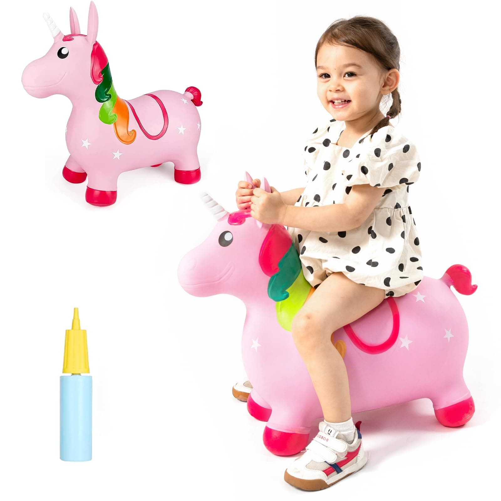 Inpany Pulei Pink Unicorn Hopper, Horse Hopper, Bouncy Inflatable Animal Ride-On Toy For Children, Boys And Girls, Toddlers (Pump Included)