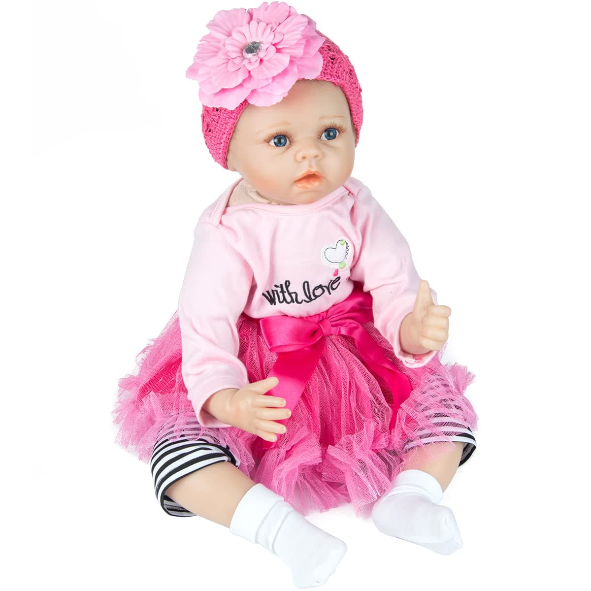 Handmade Reborn Baby Doll Girl Look Real Silicone Vinyl 22 Inches Lifelike Weighted Body Real Life Rose Red Outfit