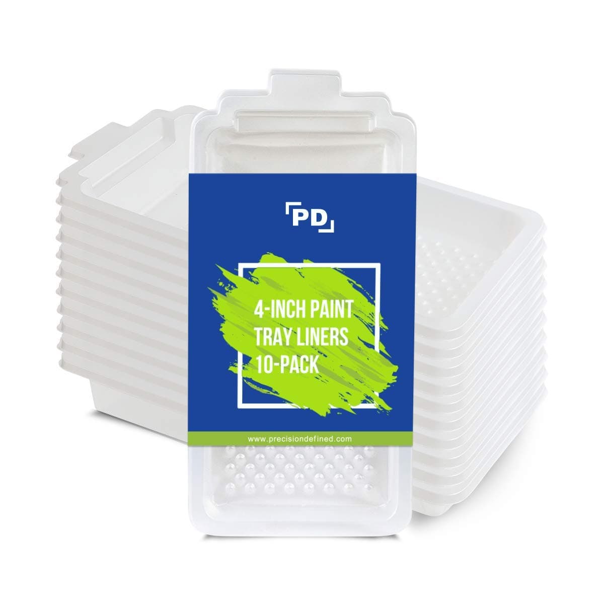 Precision Defined Paint Tray Liner Set 4-Inch, Supreme Paint Roller Trays with Deep Paint Pockets and Textured Ridge, Paint Pan Liners, Durable Heavy Duty Plastic (10-Pack)