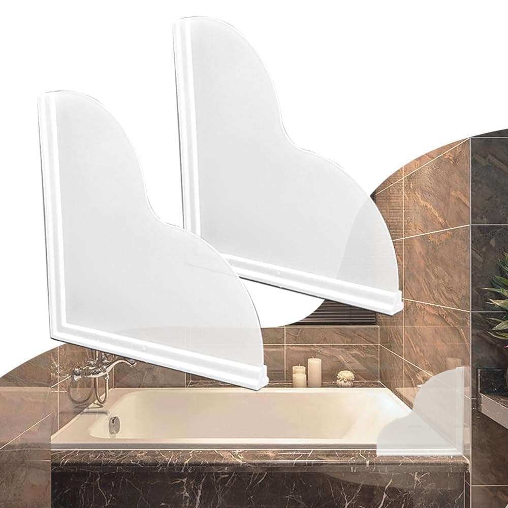 Shower Splash Guard Kit, Large Splash Guards for Bathtub Waterproof Self-Adhesive Shower Corner Guards to Keep Water in Shower or Bath, Pack of 2 (9.25 x 9.25 inches)