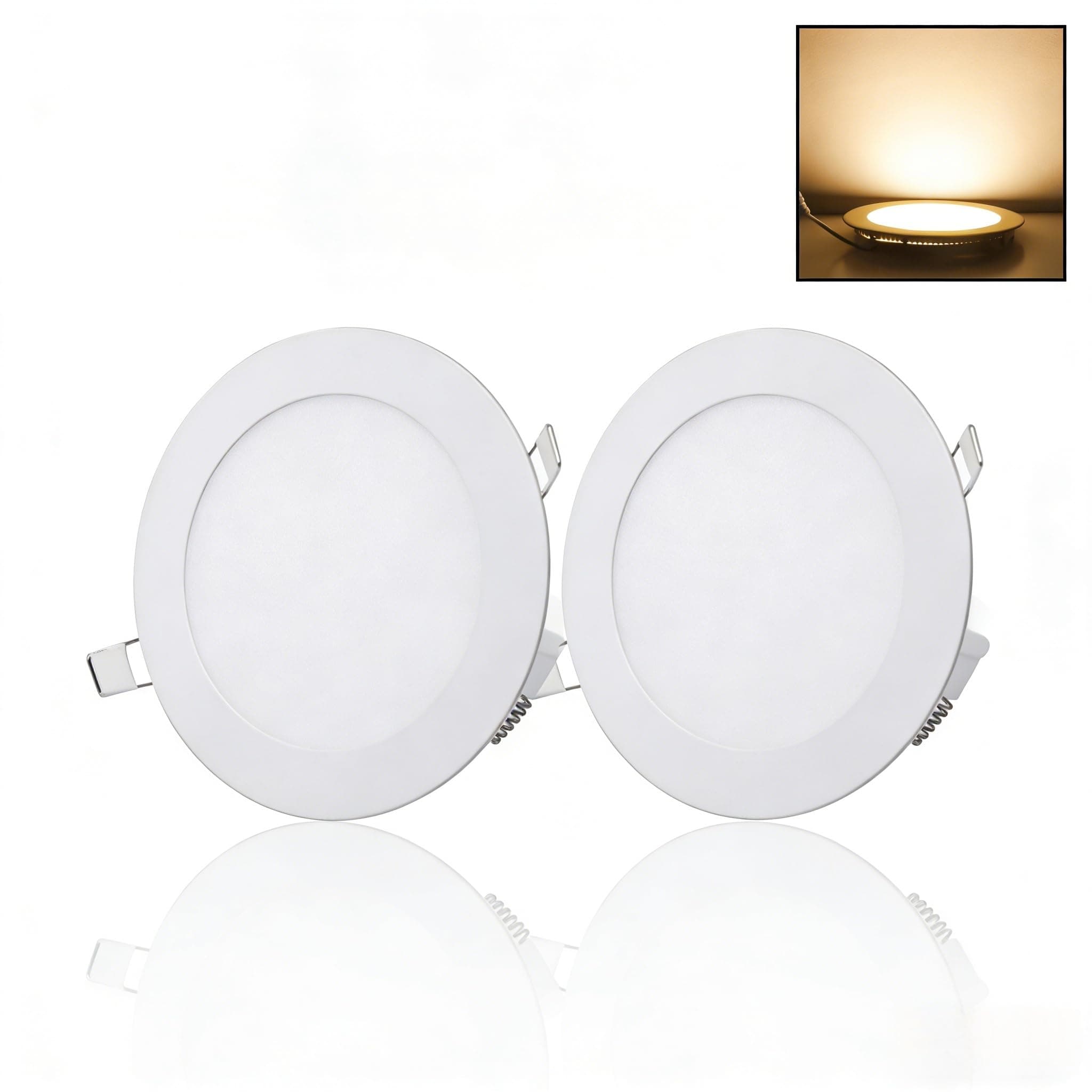– LED Downlights Round Recessed Ceiling Lights, 9W 810lm, Ultra-Slim Flat Panel Spotlights Warm White 3000K for Commercial Lighting Office Corridors, 2 Pack