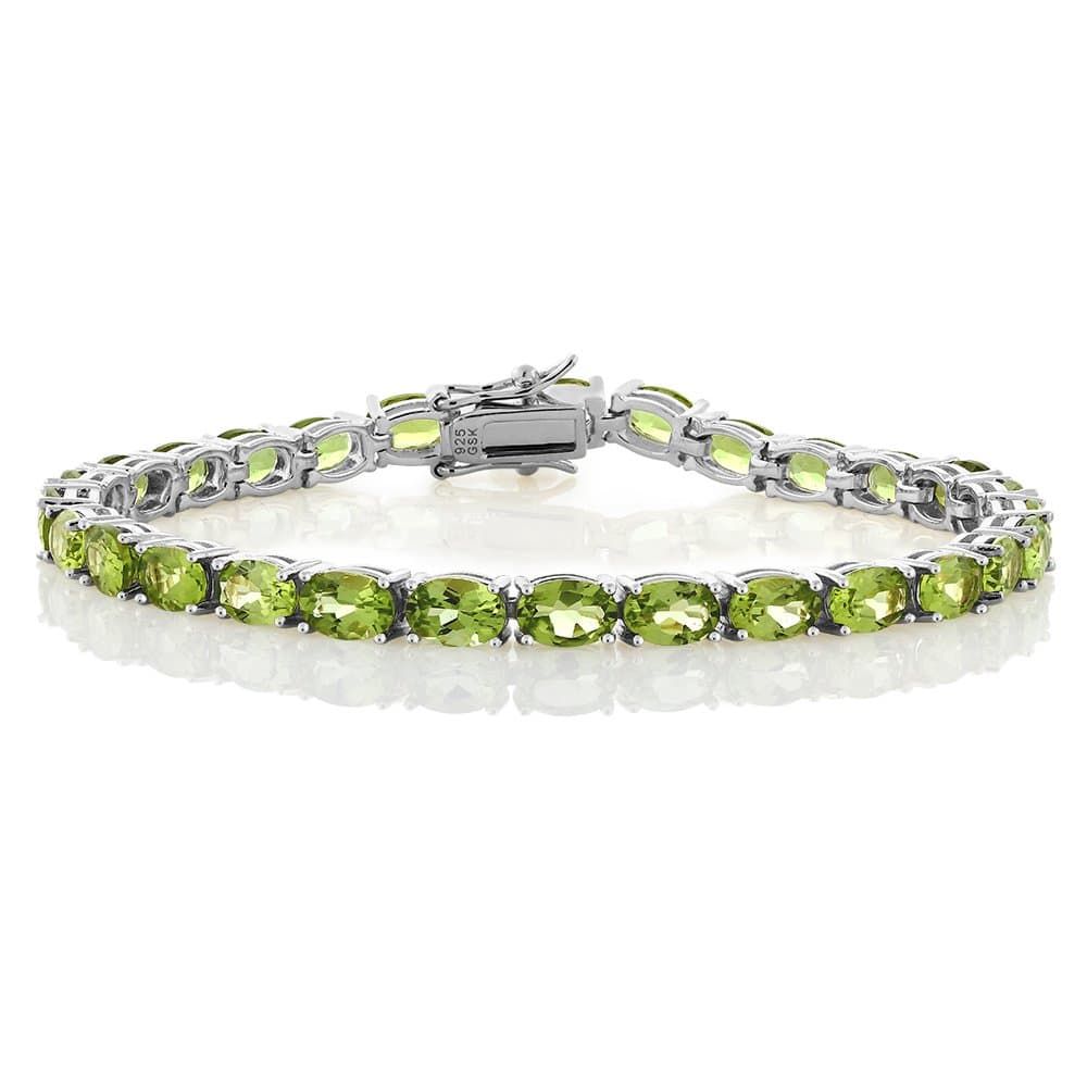 Gem Stone King Green Peridot Tennis Bracelet For Women in 925 Sterling Silver | 12.00 Cttw | Gemstone Birthstone | Oval 6X4MM | Length - 7 Inch