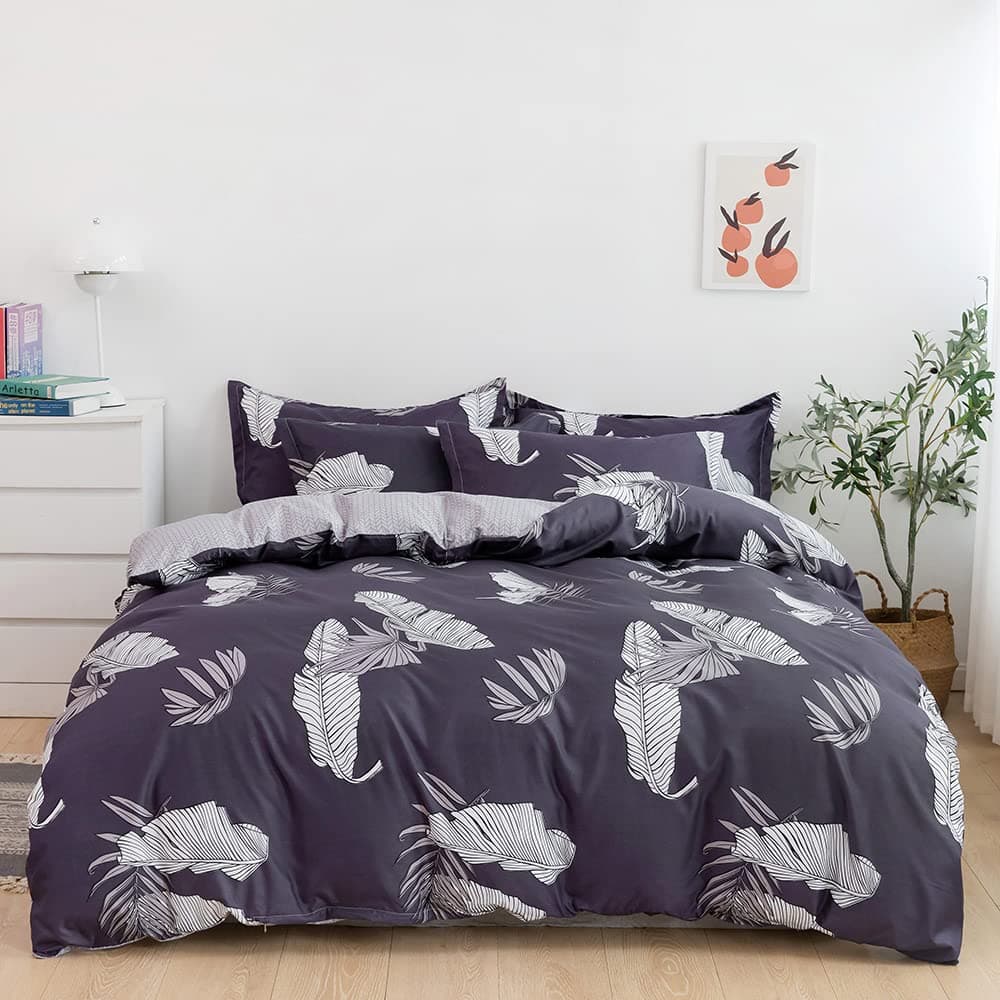 RISHAHOME 6-Piece King Size Duvet Cover Set|1 + 1 Fitted Sheet 4 Pillow Cases|Microfibre|UKIYO