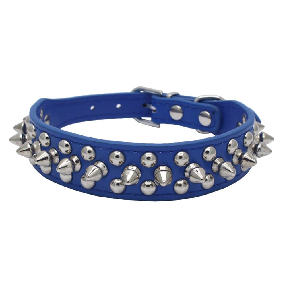 Dogs Kingdom10"-24" Length Soft Leather Mushrooms Rivet and Spikes Studded Adjustable Buckle Pet Puppy Dog Collar for Small Medium Large Dogs Breeds Dark Blue L