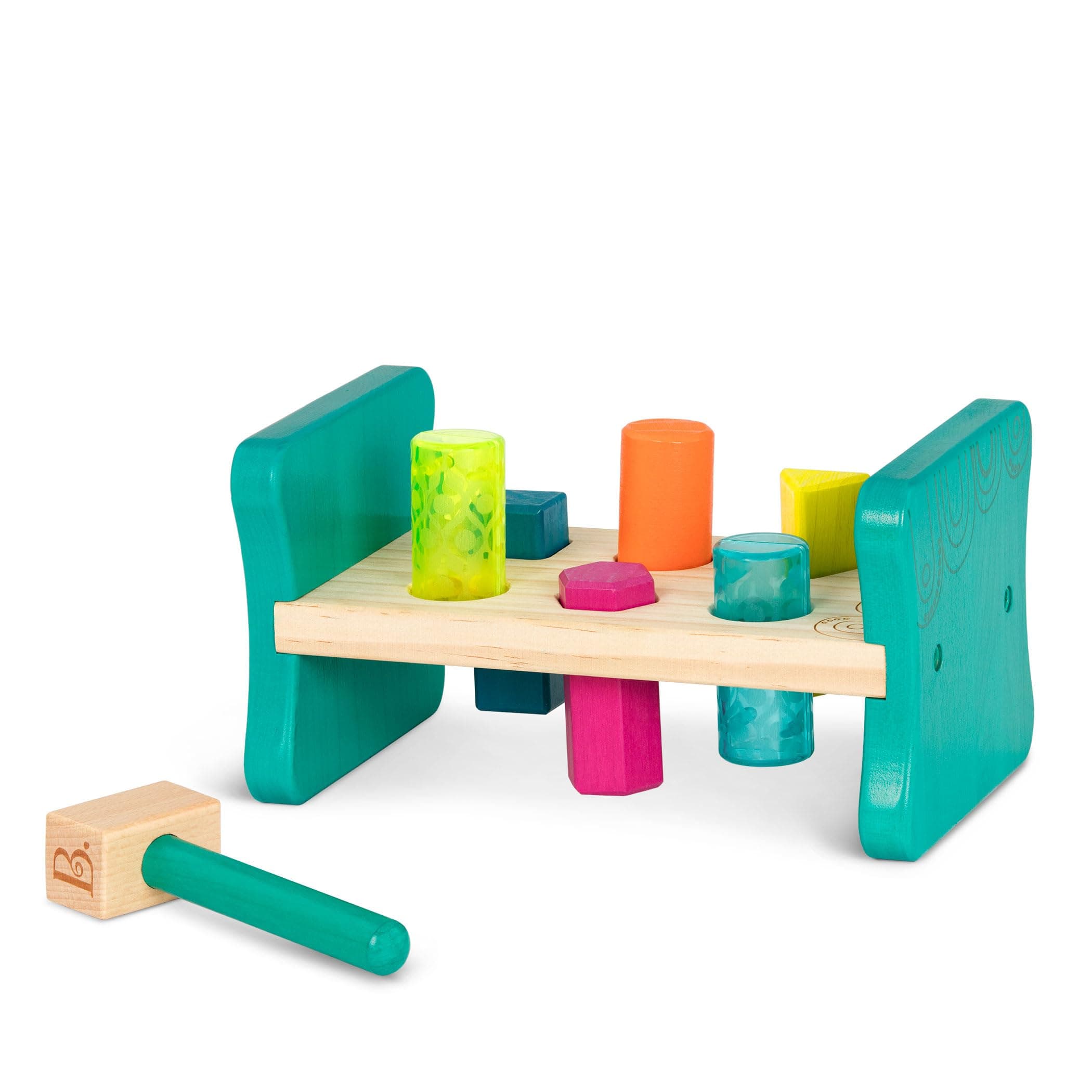 B. Wooden Shape Sorter – Pounding Bench for Shape Sorting – 6 Pegs & Toy Hammer – Shape Sorter Toy for Toddlers, Kids – Colorful Pound & Play – 2 Years Old +