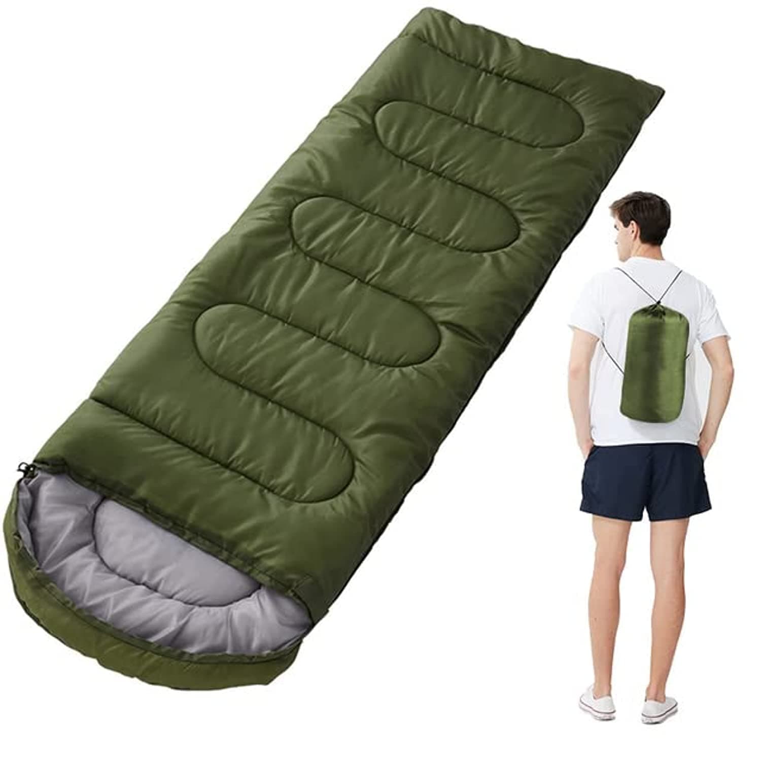 Sleeping Bag Ultralight Camping Waterproof Sleeping Pad Thickened Winter Warm Folding Sleeping Bag Adult Outdoor Tent Sleeping Cushion (green)