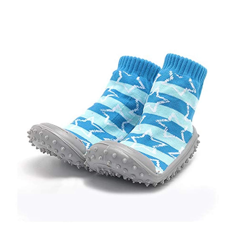 iEndyCn Baby Socks with Rubber Soles Children Non-slip Breathable Toddler Shoes Socks Cotton Baby Sock Shoes (about 14 cm, Blue)