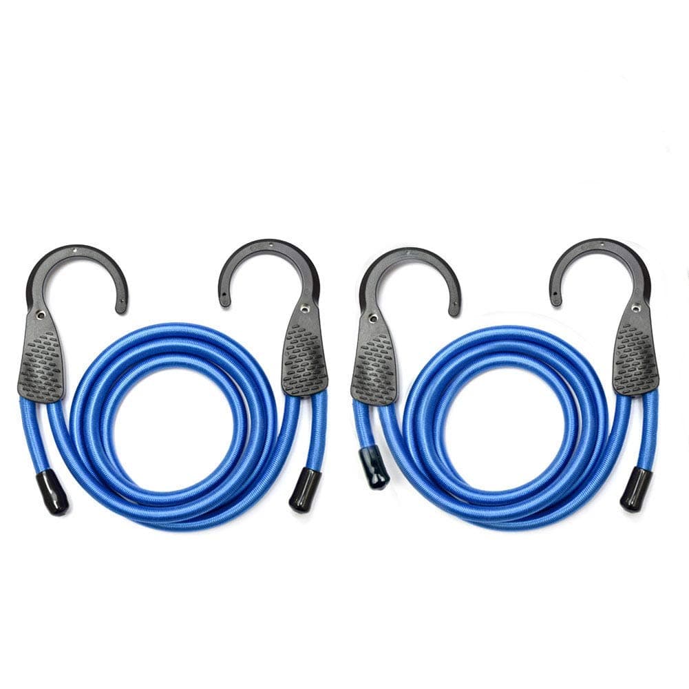 48-Inch Blue/Black Adjustable Heavy-Duty Bungee Cord with Extra Wide Opening Steel Hooks(2pack)- Blue