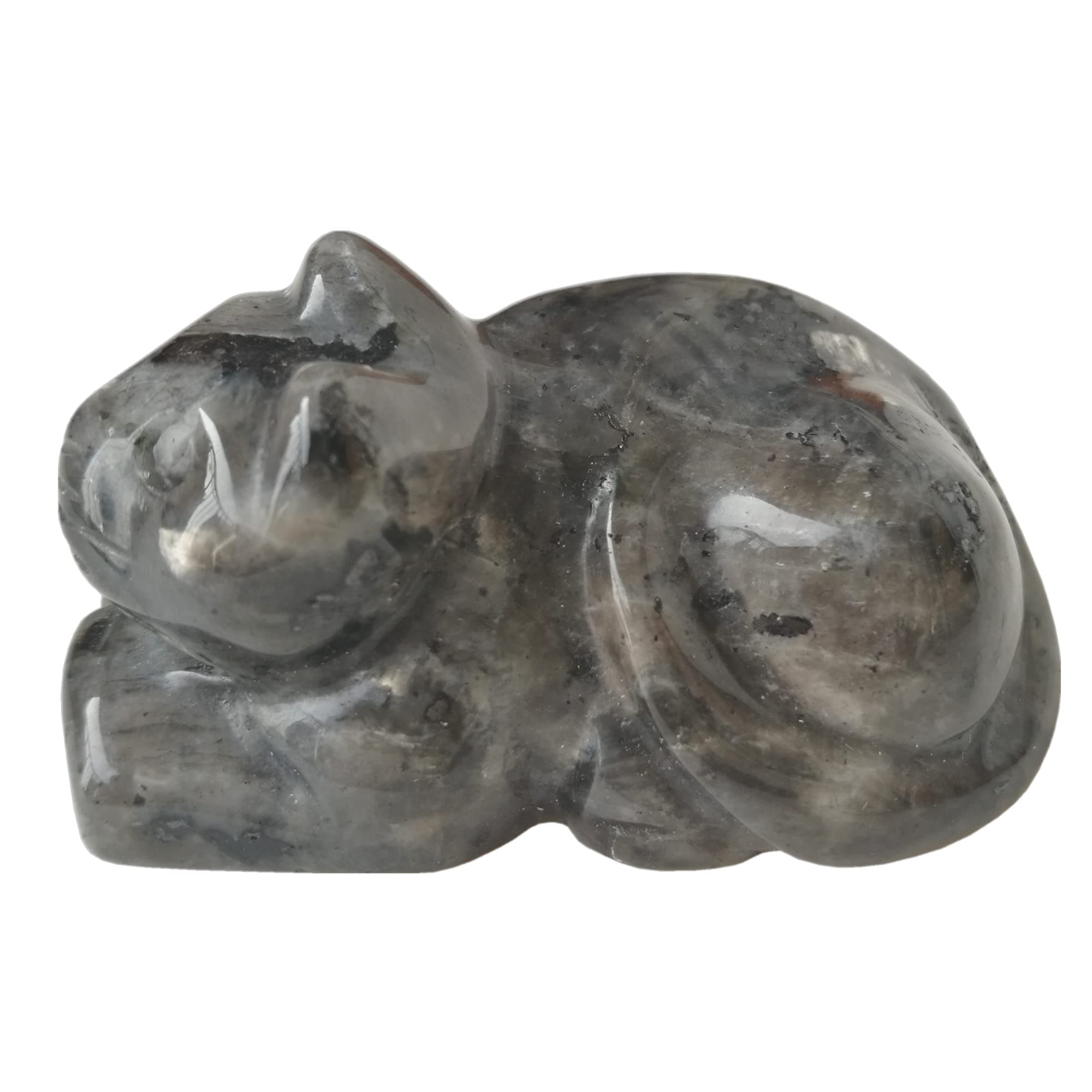 Bacatgem Natural Black Labradorite Pocket Carved Lying Cat Crystals and Healing Stones Figurines,1.5 Inches Gemstone Collectibles Decor