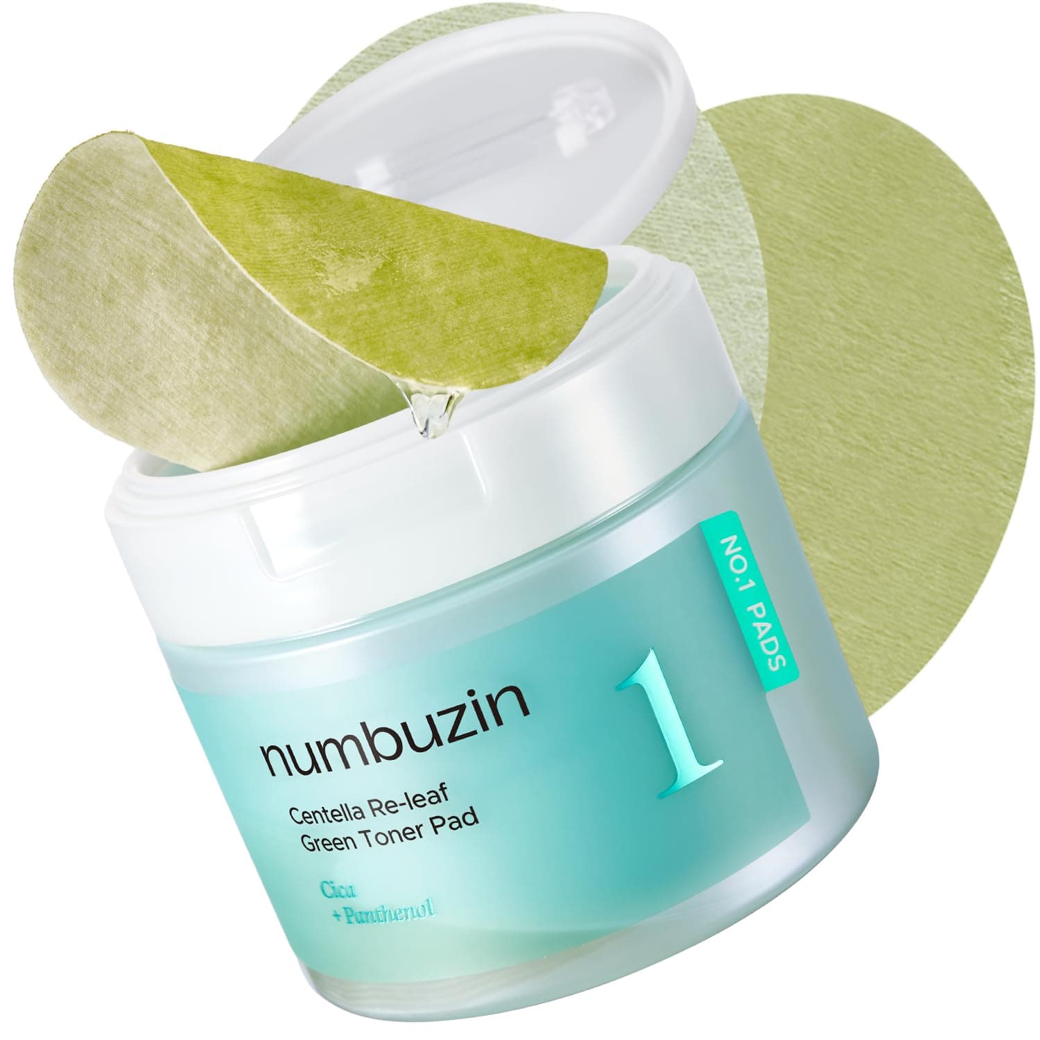No.1 Toner Pads | Centella Re-Leaf Green Toner Pad | Double-Sided | Centella Asiatica, Heartleaf, Licorice Root | Calming, Hydrating, Exfoliating | 70 Pads/190 ml