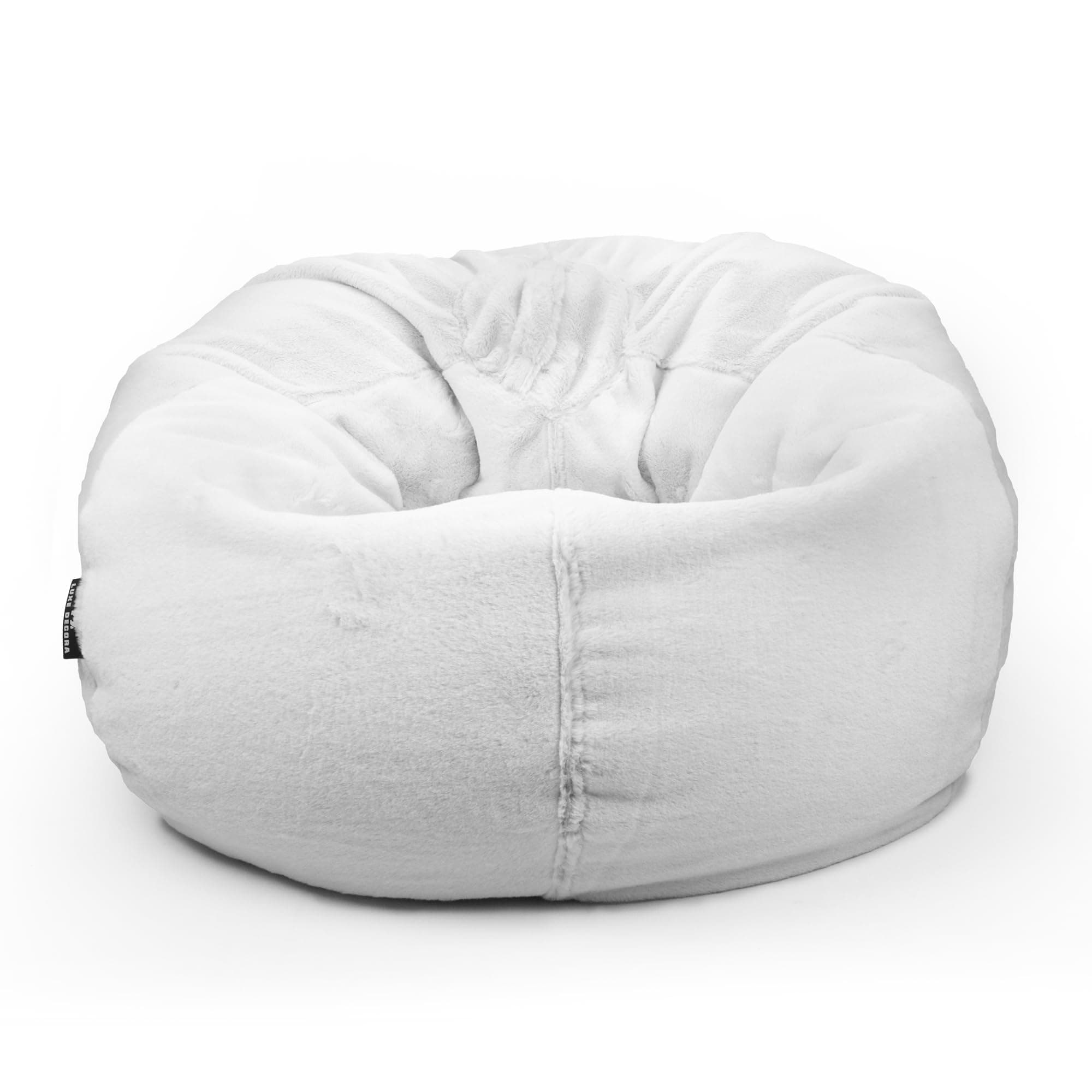 Luxe Decora Cocoon | Plush Short Hair Fur Bean Bag for Ultimate Comfort and Style | With Polystyrene Beads Filling | Best for Kids and Adults (White, Small)