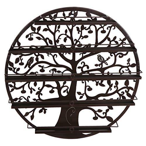 Smartxchoices 5 Tier Brown Nail Polish Rack Round Metal Wall Mounted Organizer Shelf Holder Salon Essential Oil Display Storage Shelves - Tree Silhouette