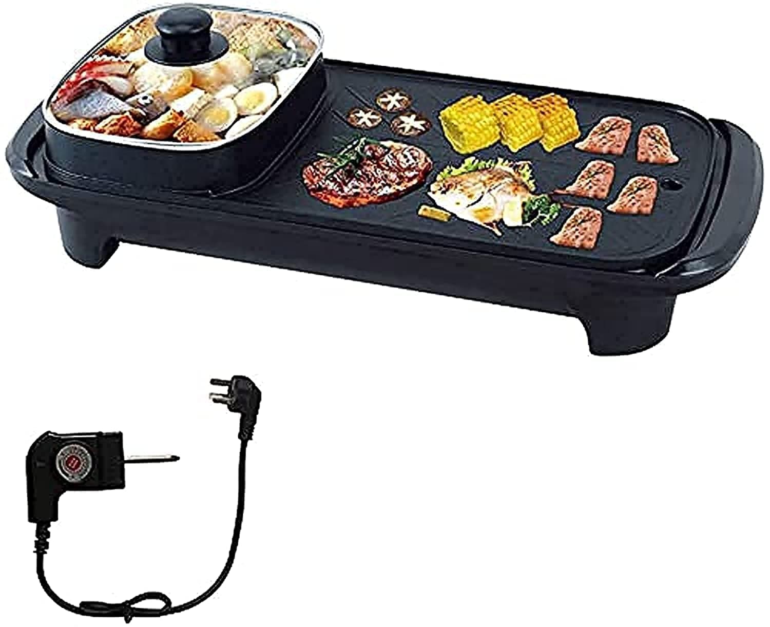 Electric BBQ Roasting Pans, Electric Hot Pot, Smokeless Non-Stick Indoor 2 in 1 Electric BBQ Grill, Multi-functional Shabu Hot Pot, Electric Barbecue Oven for Family Party