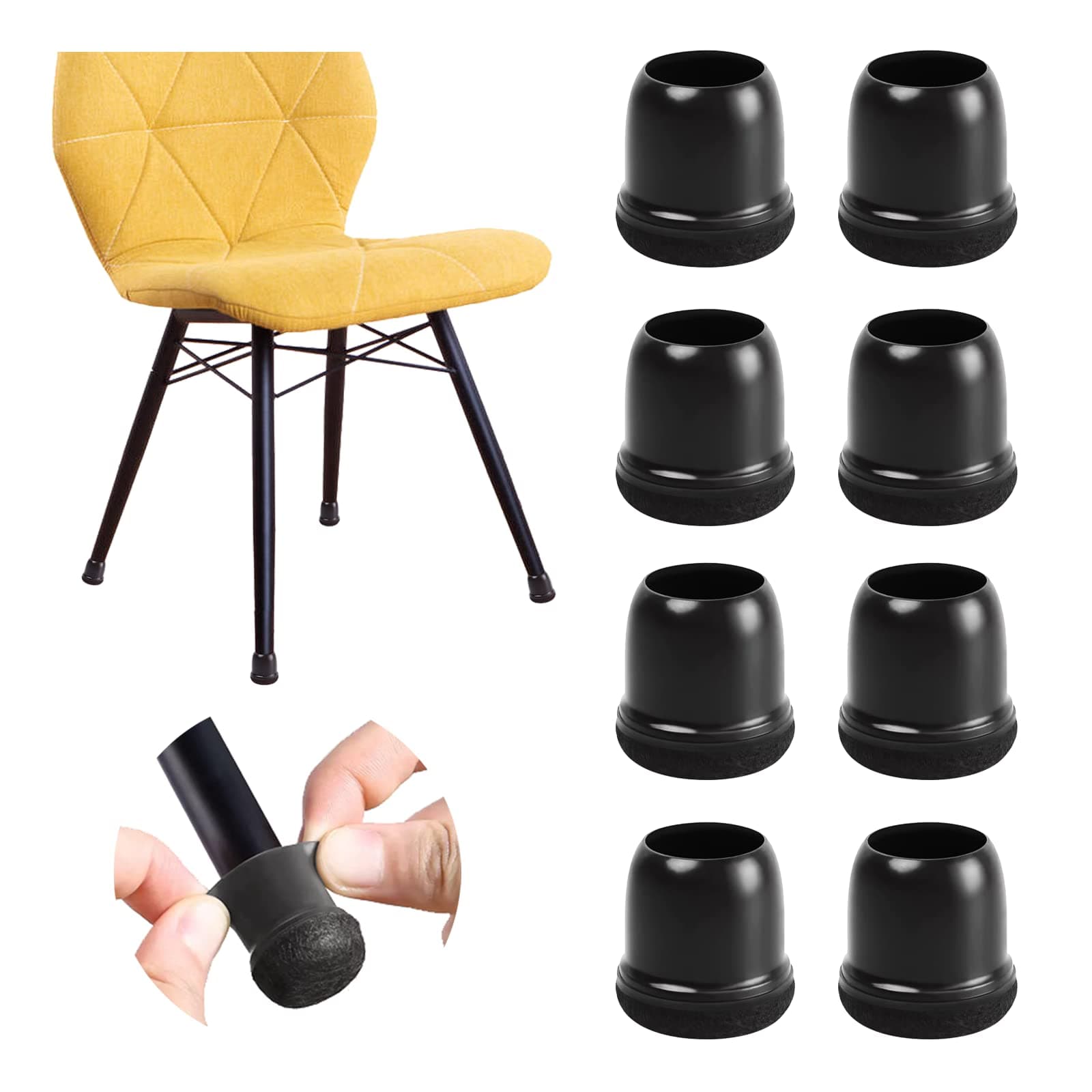 20 Pcs Black Extra Small Chair Leg Floor Protectors for Hardwood Floors, Upgraded Rubber Chair Leg Caps with Felt, Furniture Leg Feet Covers Protect Floor from Scratches Reduce Noise (Fit 0.55"-0.75")
