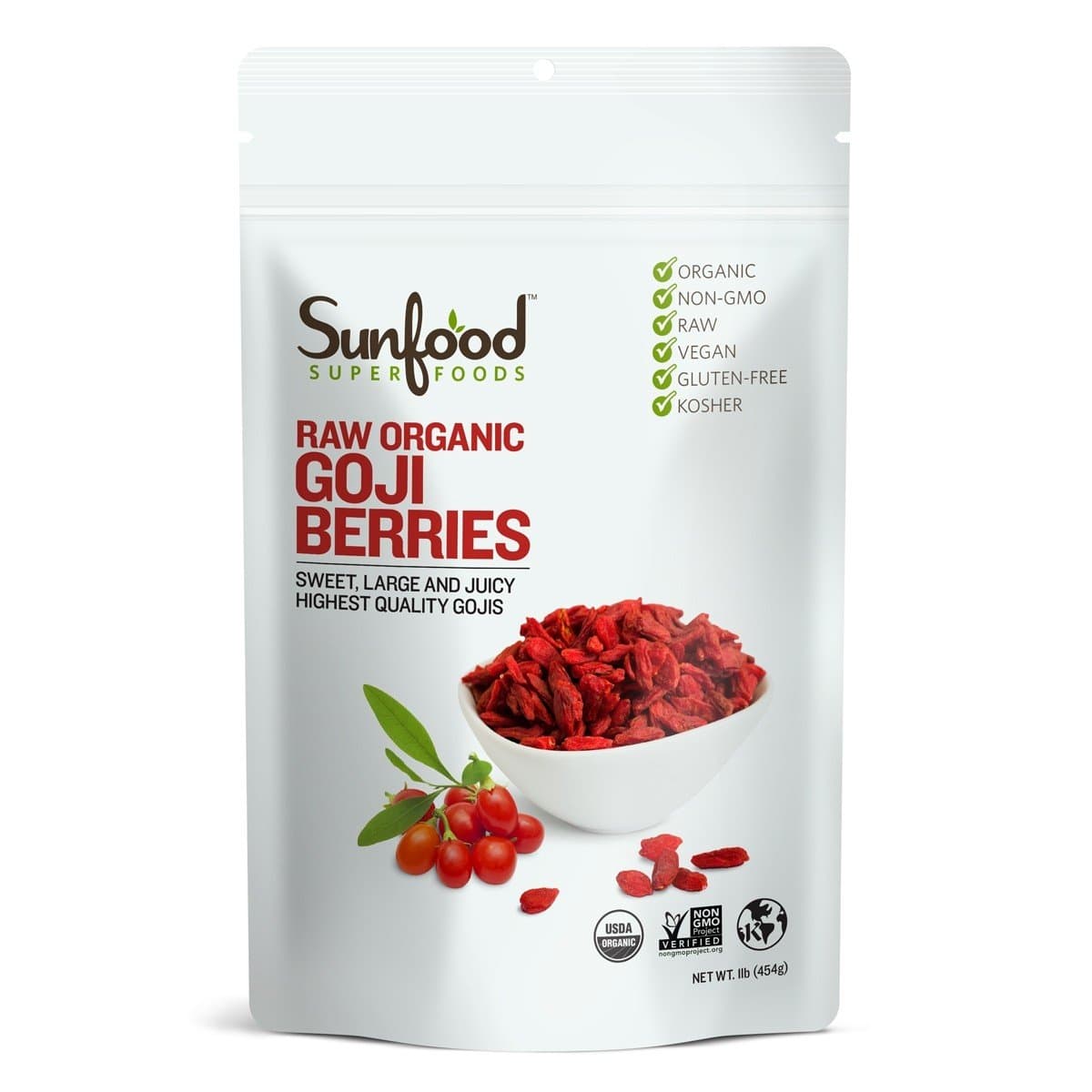 Sunfood Superfoods Goji Berries- Raw Organic. 1 lb Bag