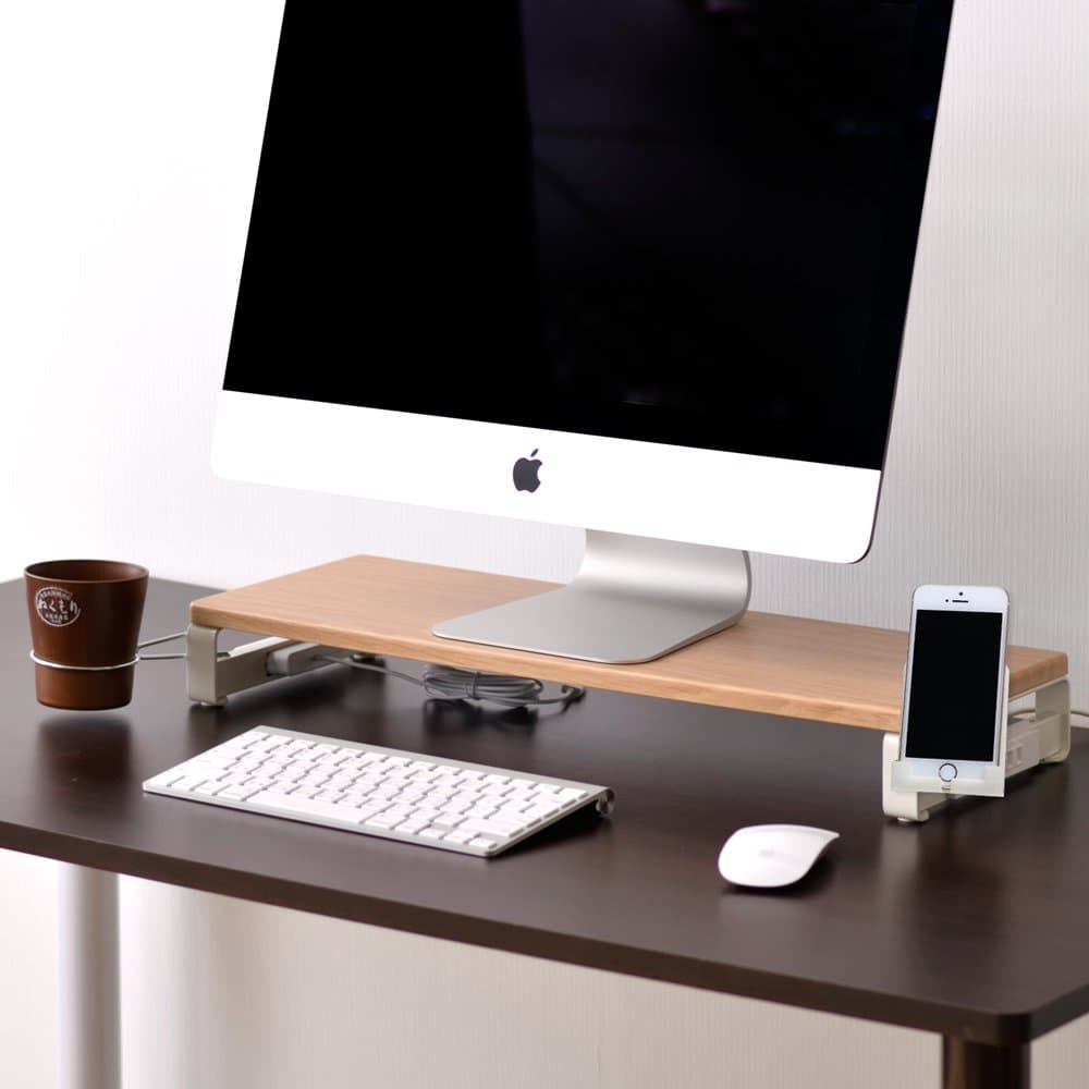 Wooden Stand Monitor Stand 21 Inches Long and Nearly 3.5 Inches Desktop Screen Frame Perfect For Office & Home TV (UsbStand-DB)