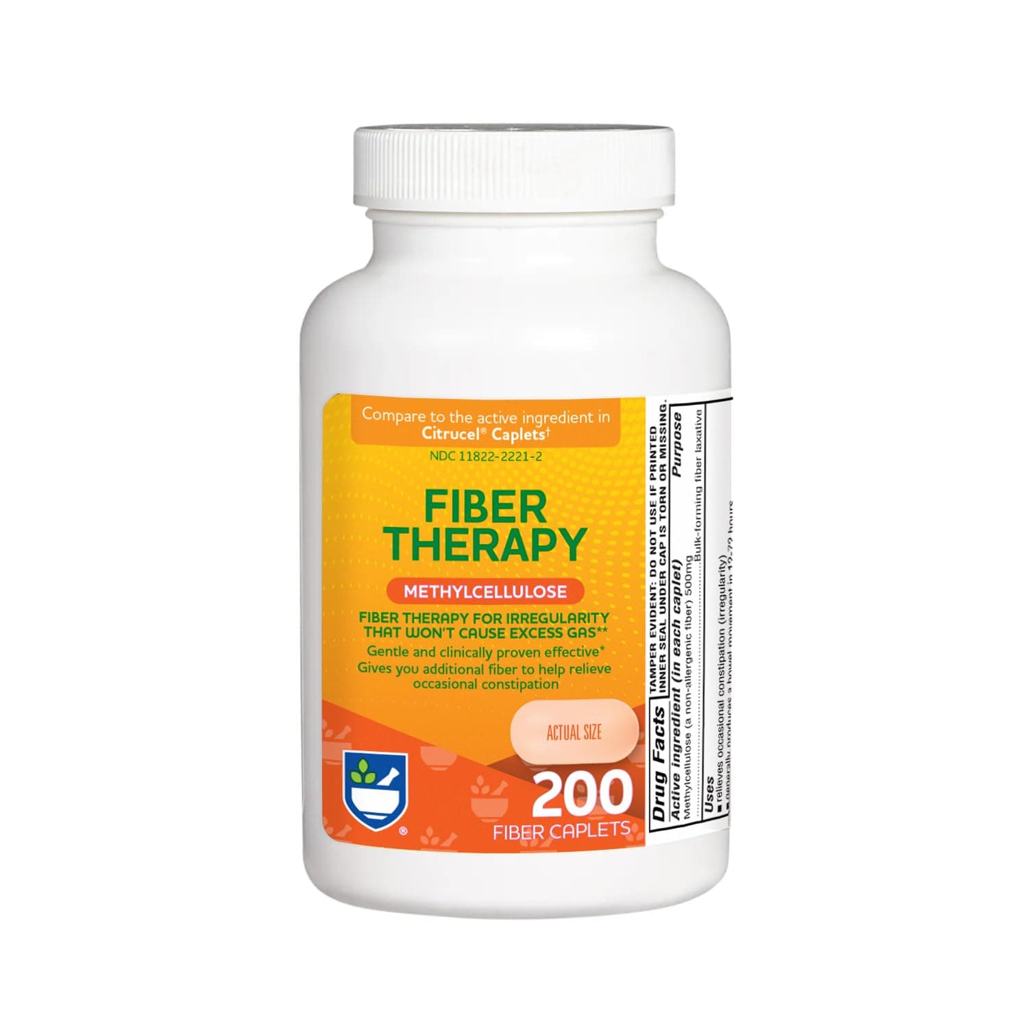 Rite Aid Fiber Therapy Soluble Fiber Supplement 200 Caplets, 500mg Methylcellulose, Laxatives for Constipation, Fiber Pills for Adults
