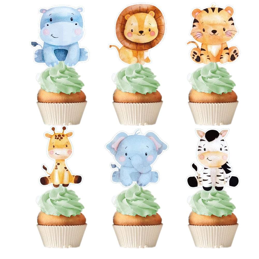 Baby Safari Jungle Animals Cupcake Toppers Forest Theme Birthday Party Supplies For Kids and Adults Party Decorations Set of 24 …