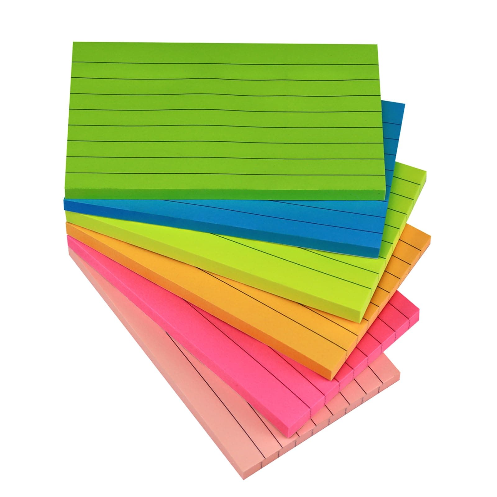 KIFZM 76 x 127 mm Large Sticky Notes, 6 Brilliant Colors Assorted Self-Stick Post Pads,80 Sheets Per Pad (6 Pads Brilliant Lined Notes)