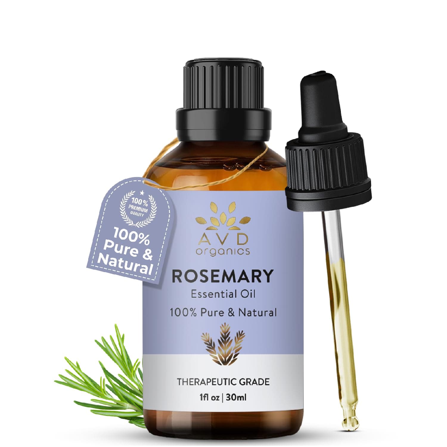 AVD Organics Rosemary Essential Oil for Hair Growth | 100% Pure and Natural Therapeutic Grade Hair Oil for Scalp Nourishment & Hairfall Control | 1 fl. Oz