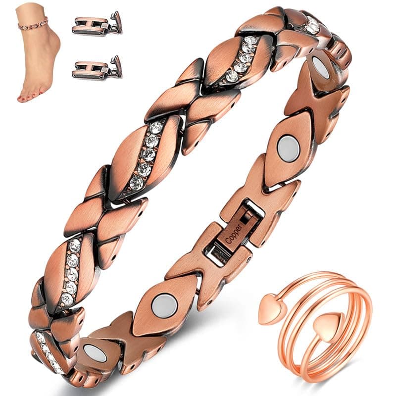 Copper Anklet for Women Ultra Strength Pure Copper Anklet Bracelet for Feet Adjustable(crystal)