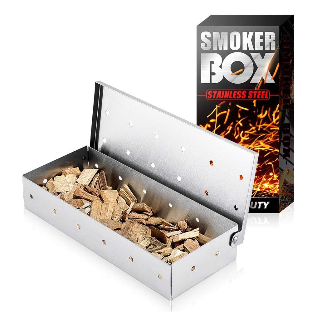 Cahot Smoker Box for BBQ Grill Wood Chips - 25% THICKER STAINLESS STEEL WON'T WARP - Charcoal & Gas Barbecue Meat Smoking with Hinged Lid - Best Grilling Accessories & Utensils Gift
