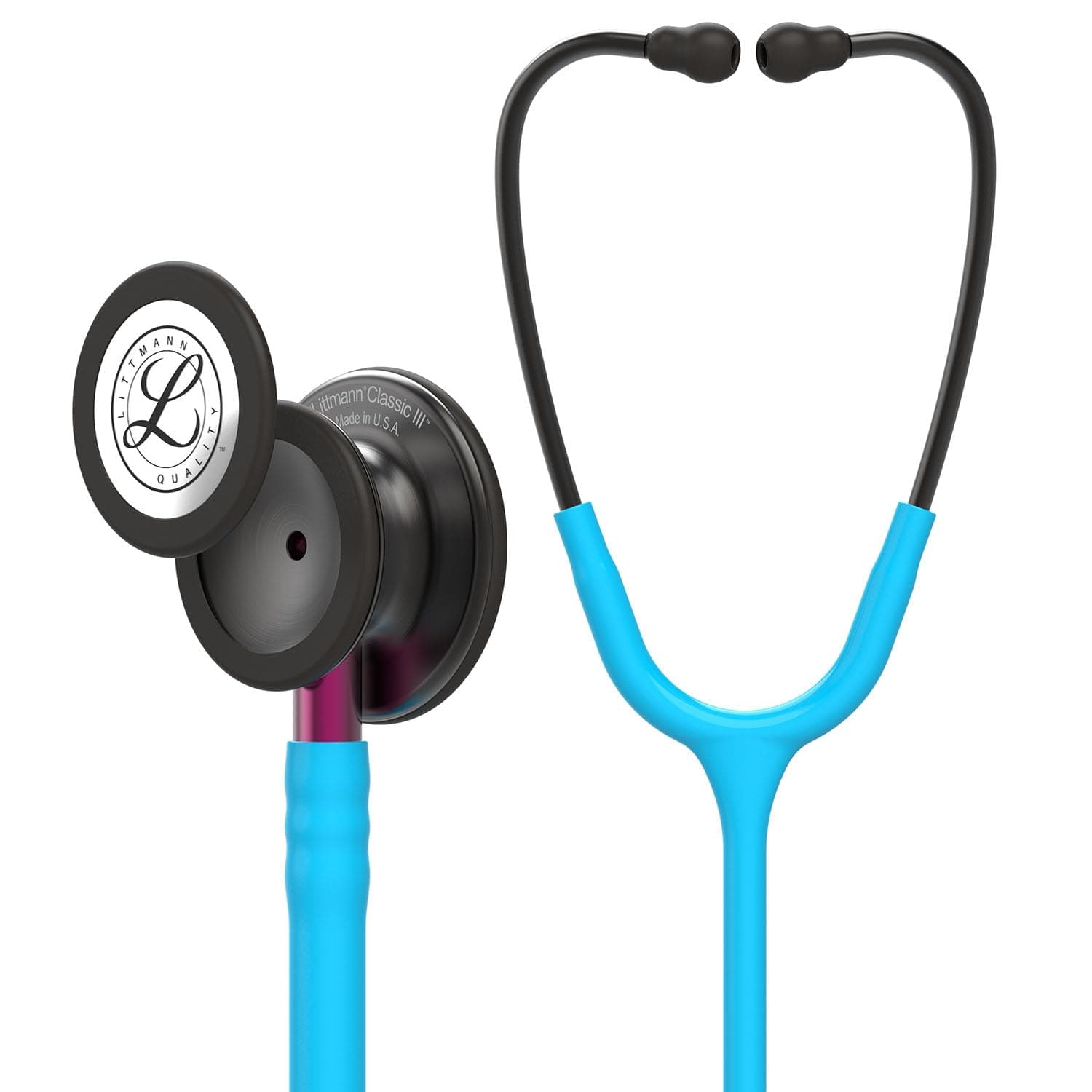 3M Littmann Classic III Monitoring Stethoscope, Smoke Chestpiece, Turquoise Tube, Pink Stem and Smoke Headset, 27 inch, 5872