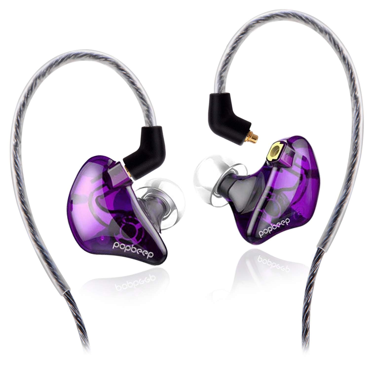 Professional Dual Driver Musicians in-Ear Monitors with 2 Detachable MMCX Cables and Carrying Case - Purple