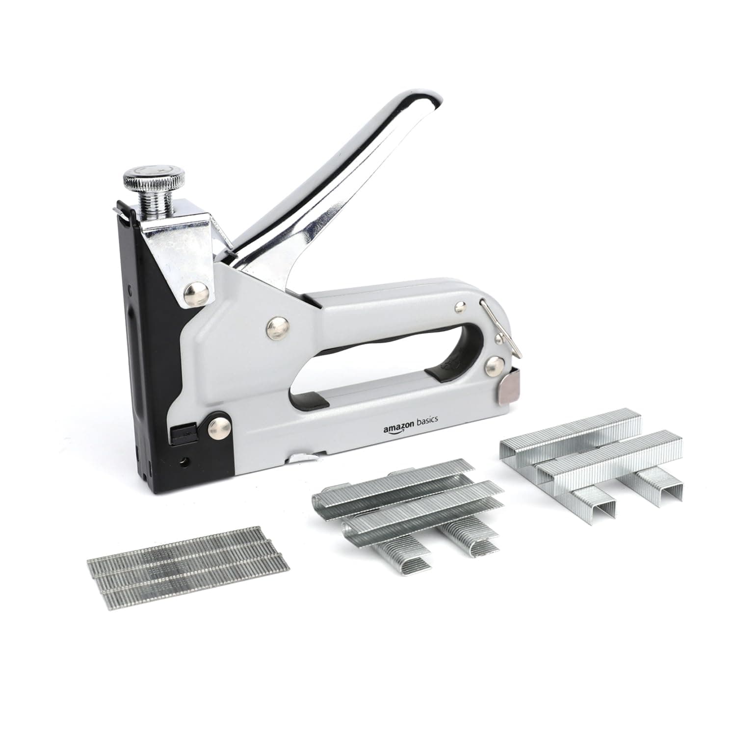 Amazon Basics Heavy Duty 3-in-1 Staple Gun with 600 Staples (D, U & T Type), Adjustable Power, Durable Steel Body – Ideal for Upholstery, Carpentry, DIY Home Repairs, and Furniture Restoration