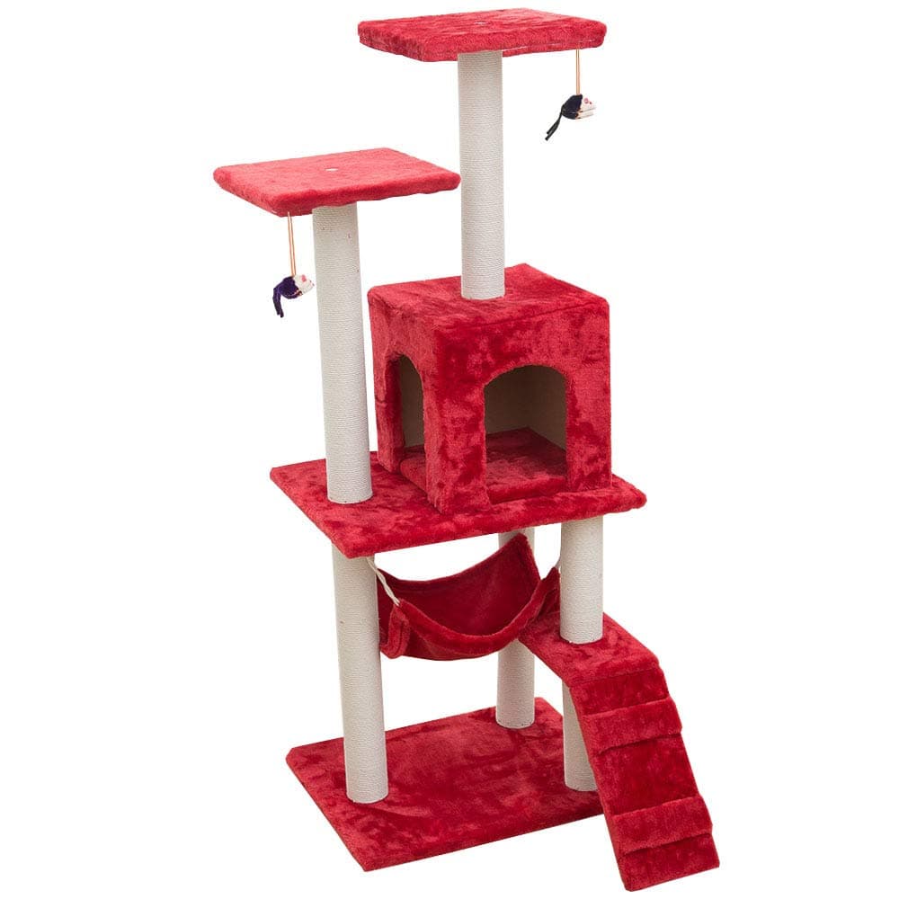 SCHUANG Cat Scratching Post Scratcher Tree Pet Palace Furniture Activity Center Climbing Tower Play House Sisal Toys,Red,125cm