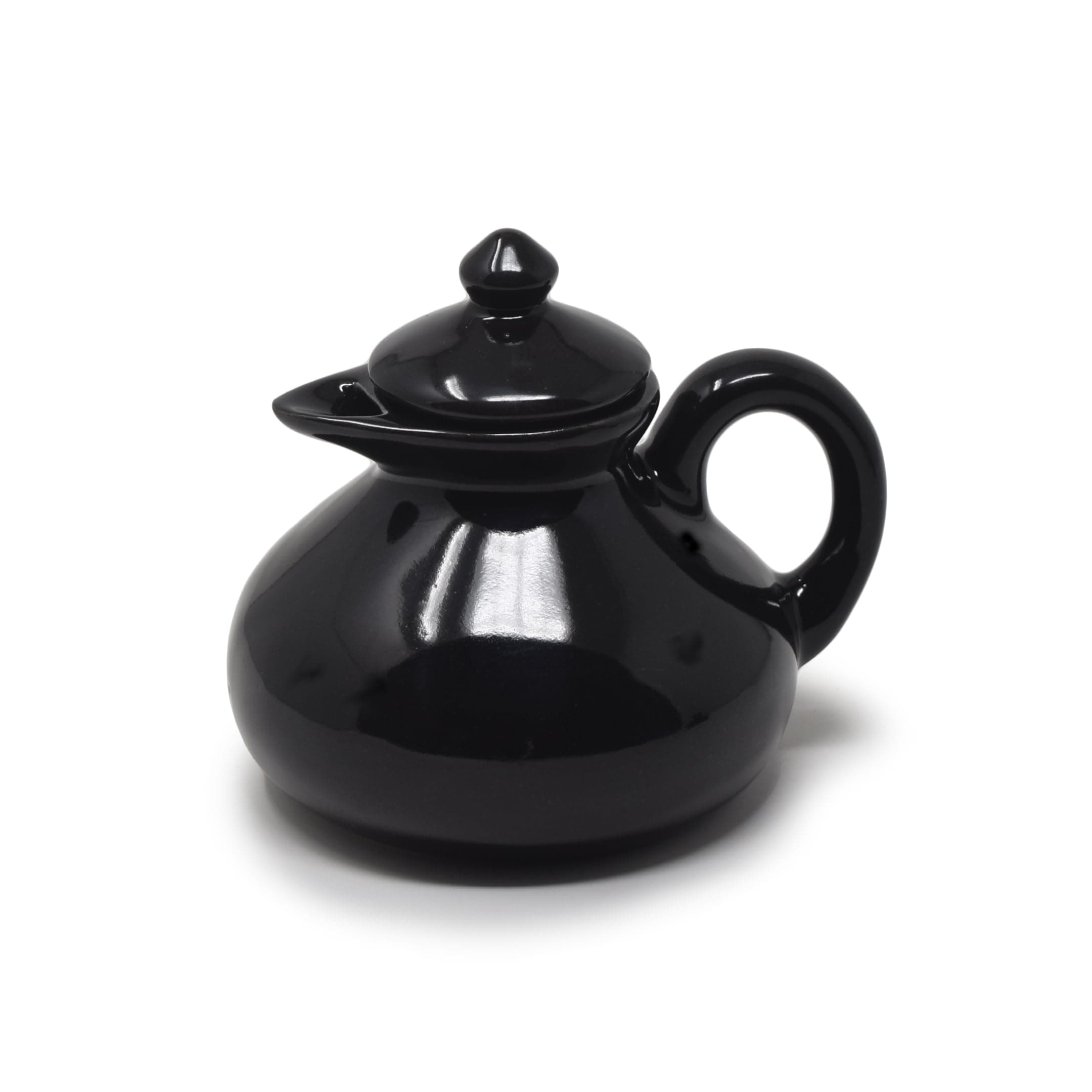 The Himalayan Goods Company Stoneware Ceramic Milk Oil Jug Pourer Dispenser Round, 350ml (Black)