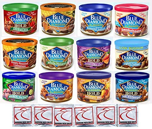 12 Different Flavors! Blue Diamond Almonds - The Ultimate Nut Variety Pack. Savory, Sweet, and Spicy Snack Pack, Care Package, Gift Box. Blue Diamond Almonds Variety Pack, 1 of Each Flavor