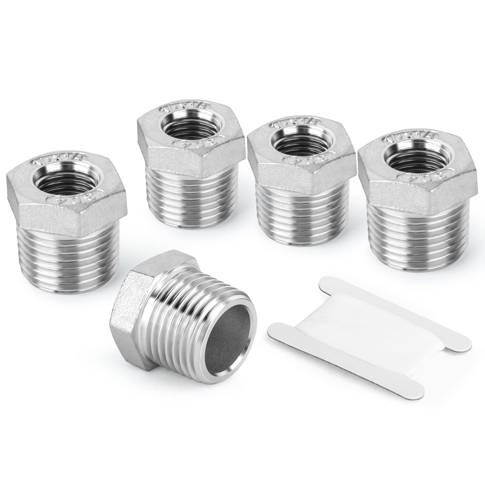 TAISHER 5PCS 304 Stainless Steel Reducer Hex Bushing, 1" NPT Male x 3/4" NPT Female, Reducing Pipe Adapter Fitting