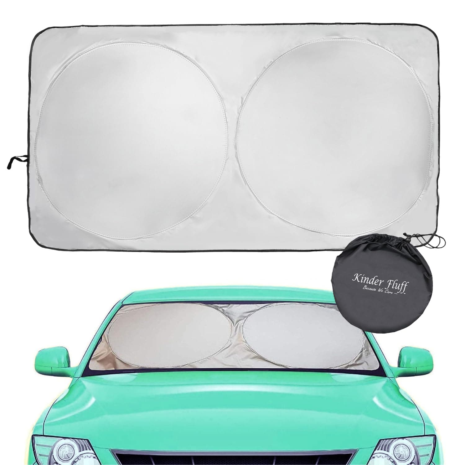 Windshield Sun Shade - Certified 99.87% UVB & 99.02% UVA Protection Car Sun Shade. Award Winning Sunshade for Car Windshield with Patented Technology. Size L 60"x30" Car Window Shades by Kinder Fluff