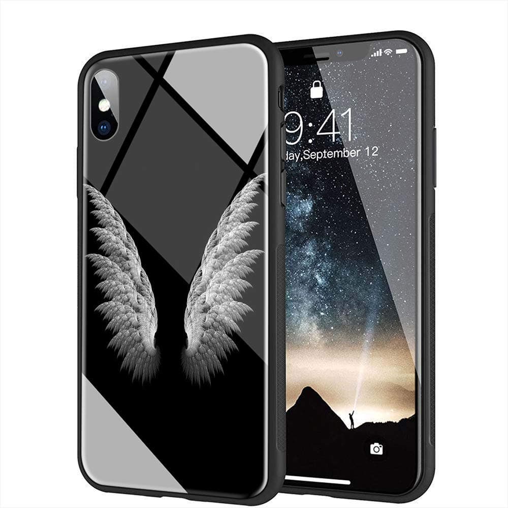 yinzongstore iPhone XS Max Case, Tempered Glass Back Cover Soft Silicone Bumper Compatible with iPhone XS Max AMA-3 Angel Wings