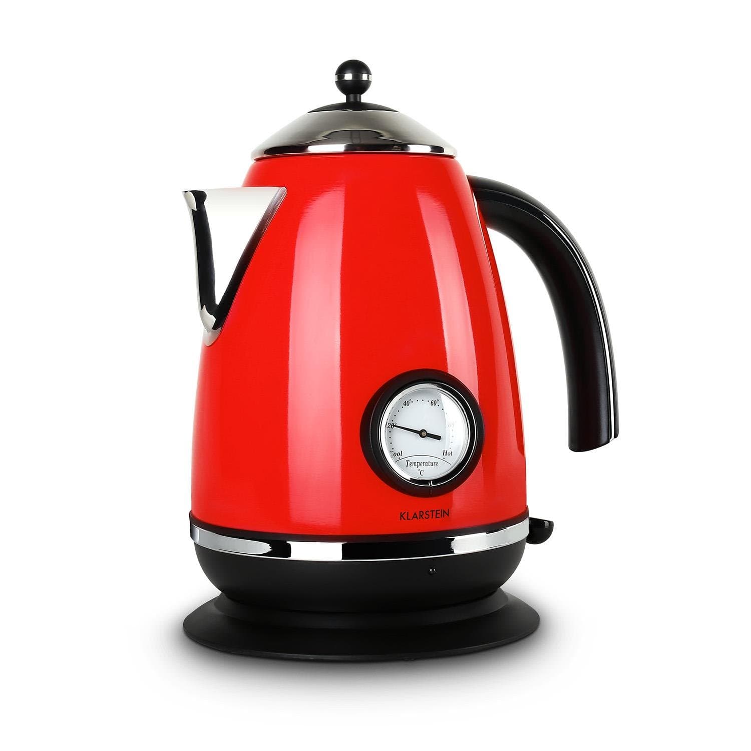 Klarstein Aquavita Chalet - Electric Kettle , Tea Kettle , 1.7 Litres , 2200 Watts , Wireless , Vintage Temperature Indicator , Cool Touch Handle , Dry Boil Protection/Overheat Protection , red