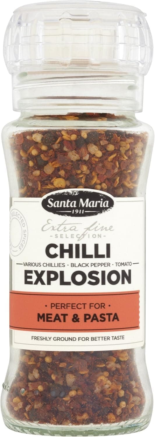 Santa Maria Chilli Explosion Seasoning Grinder – Bold & Spicy Blend That Is Perfect for Tacos, Fajitas & Pasta Made With Salt, Bell Pepper, Chilli & Paprika Mix, 70 g (Pack of 1)