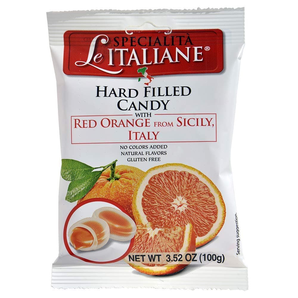 Specialita Le Italiane. Hard Candy filled with Juice of Sicilian Blood Orange. 100g (3,52oz). Pack of 3.