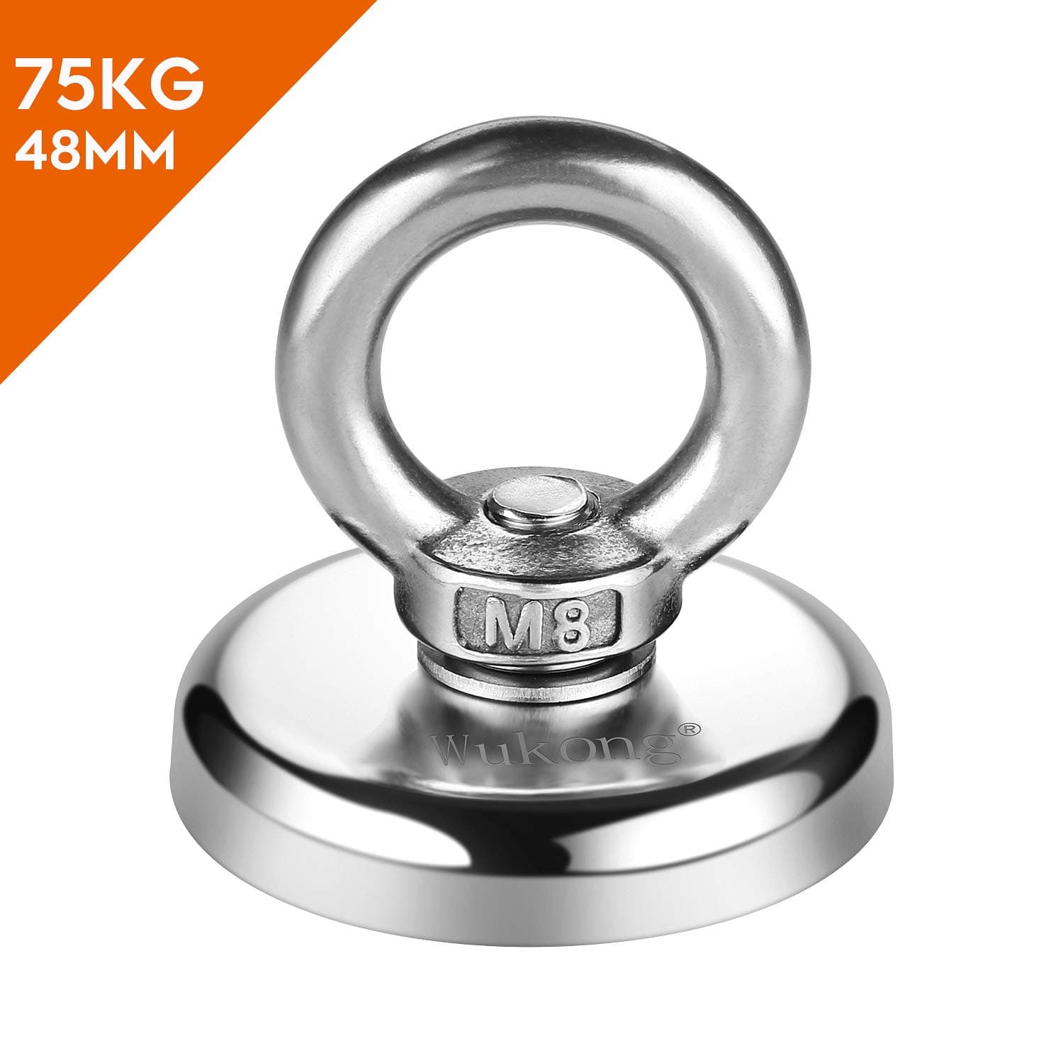 Wukong 165LB(75KG) Pulling Force Fishing Magnets, 48mm Diameter Super Powerful Big Round Neodymium Magnet, N52 Magnetic Grade for Magnet Fishing and Salvage in River