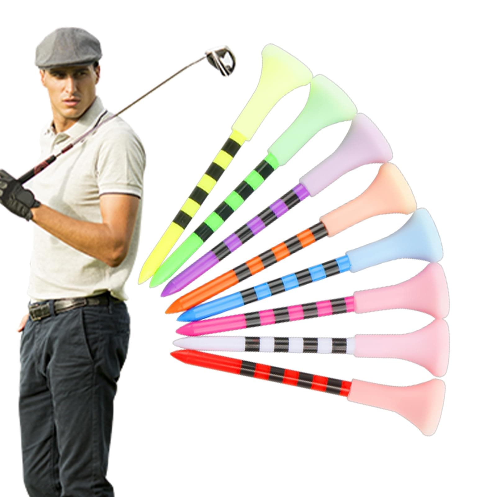 DLSIN Golf Tees Bulk | Anti-Slice Golf Ball Tees, Golf Supplies Tees | Striped Soft 83mm -in-the-dark Tee For Men, Women